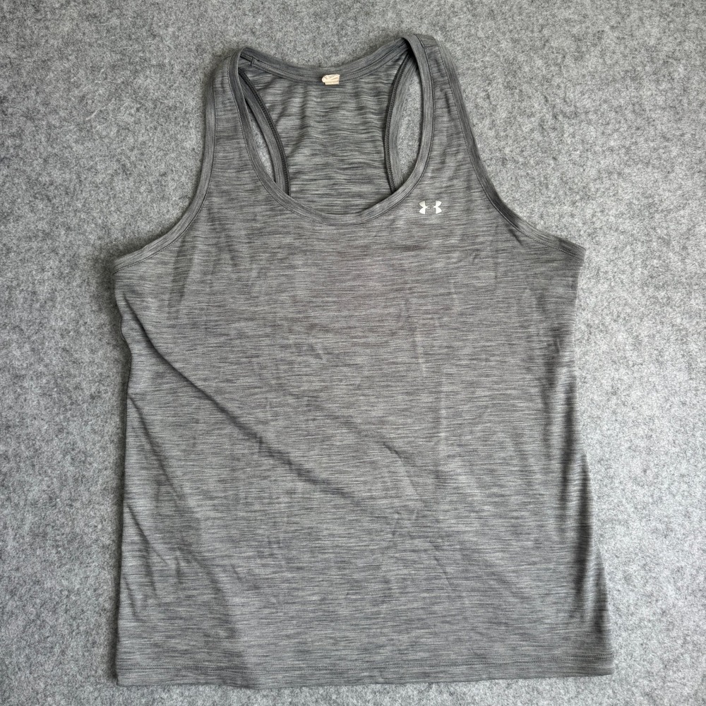 Under Armour Womens HeatGear Racerback Tank Top Size L Gray Space Dye Athletic